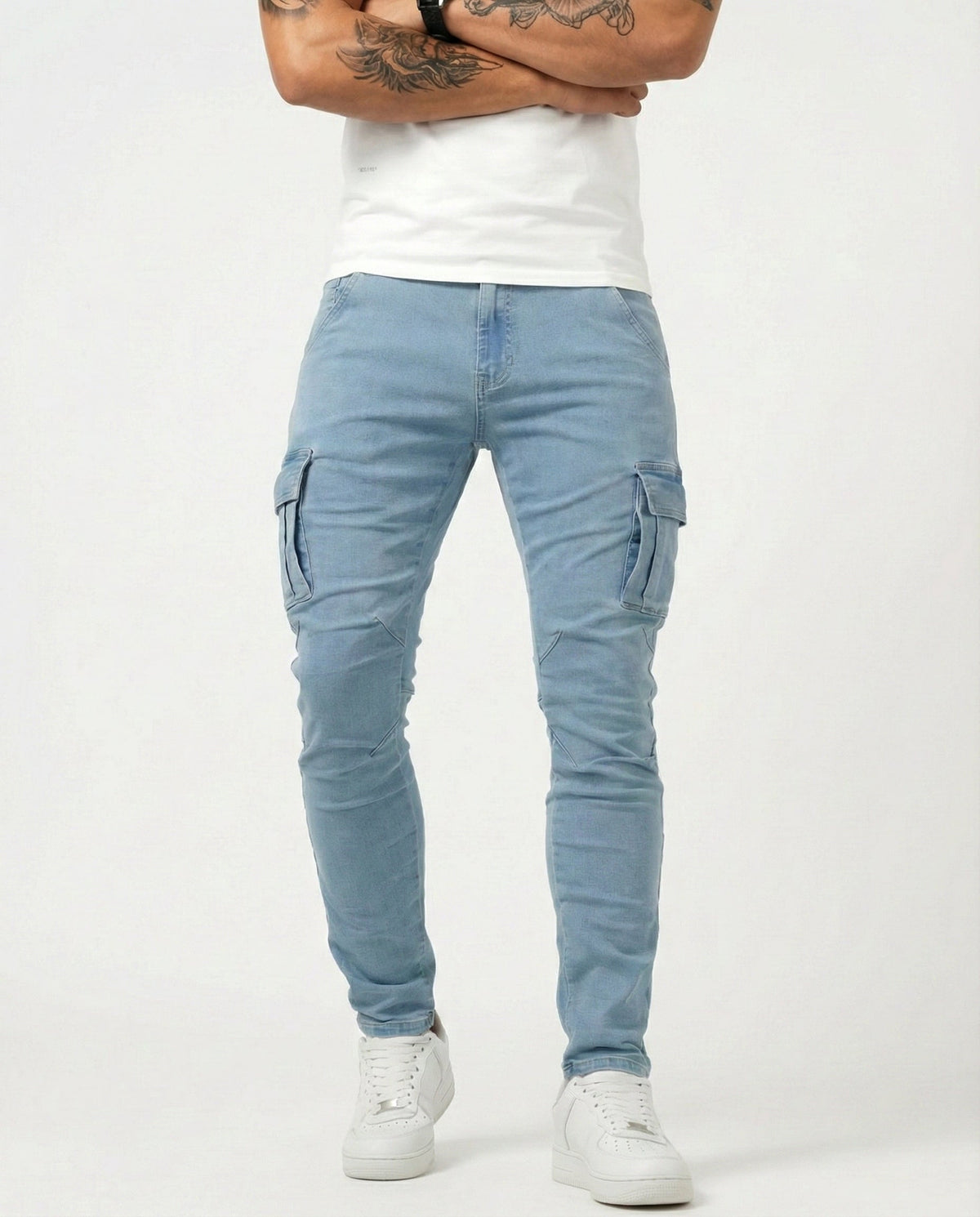 Pantalone Cargo Blu Navy Elastico