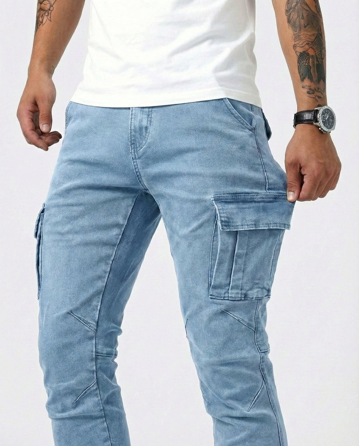 Pantalone Cargo Blu Navy Elastico