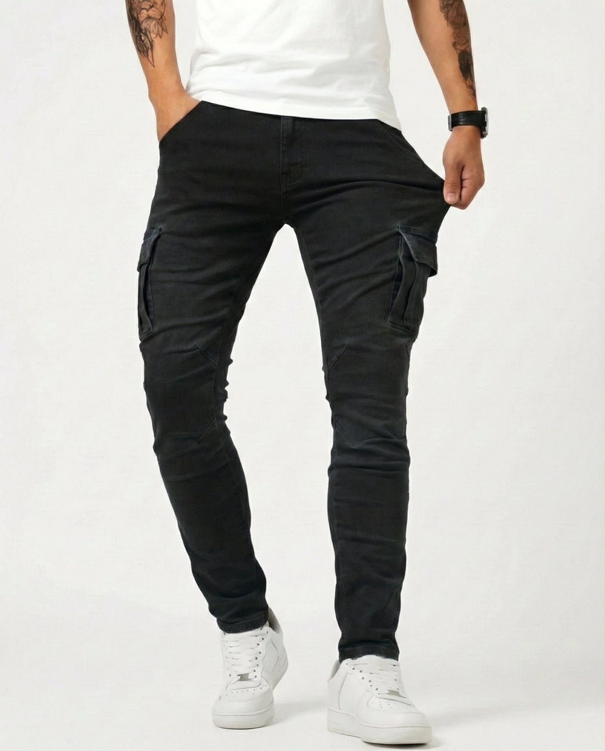 Pantalone Cargo Blu Navy Elastico