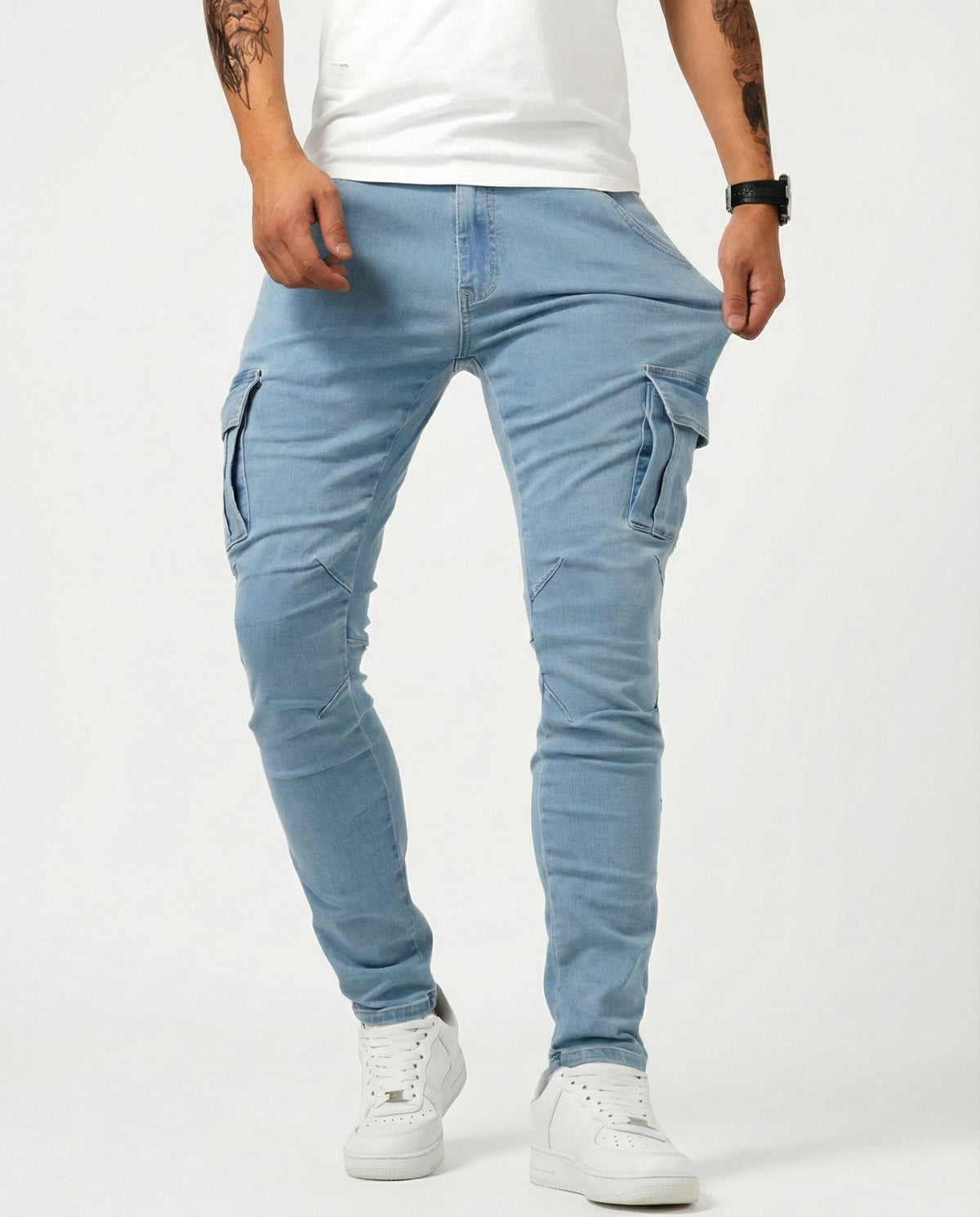 Pantalone Cargo Blu Navy Elastico