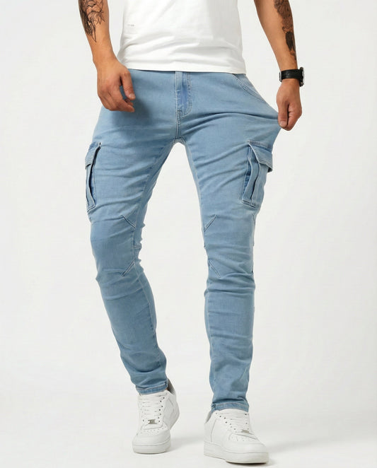Pantalone Cargo Blu Navy Elastico