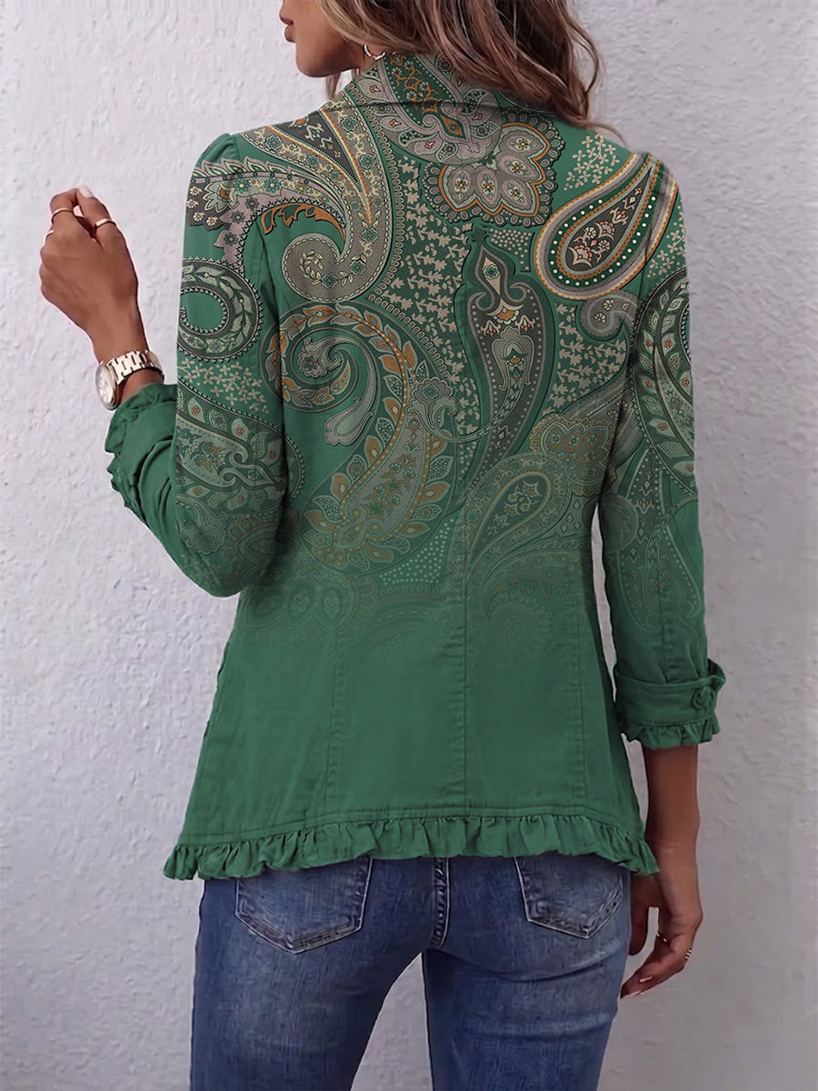 Cosima | Giacca bohémien con stampa paisley e volant
