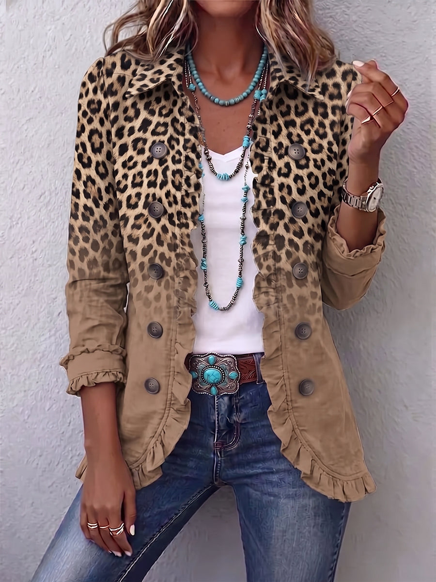 Donatella | Giacca vintage con stampa leopardo sfumata e rouches