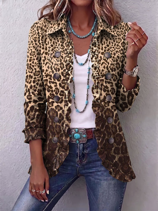 Ilaria | Giacca con rouches e stampa leopardo