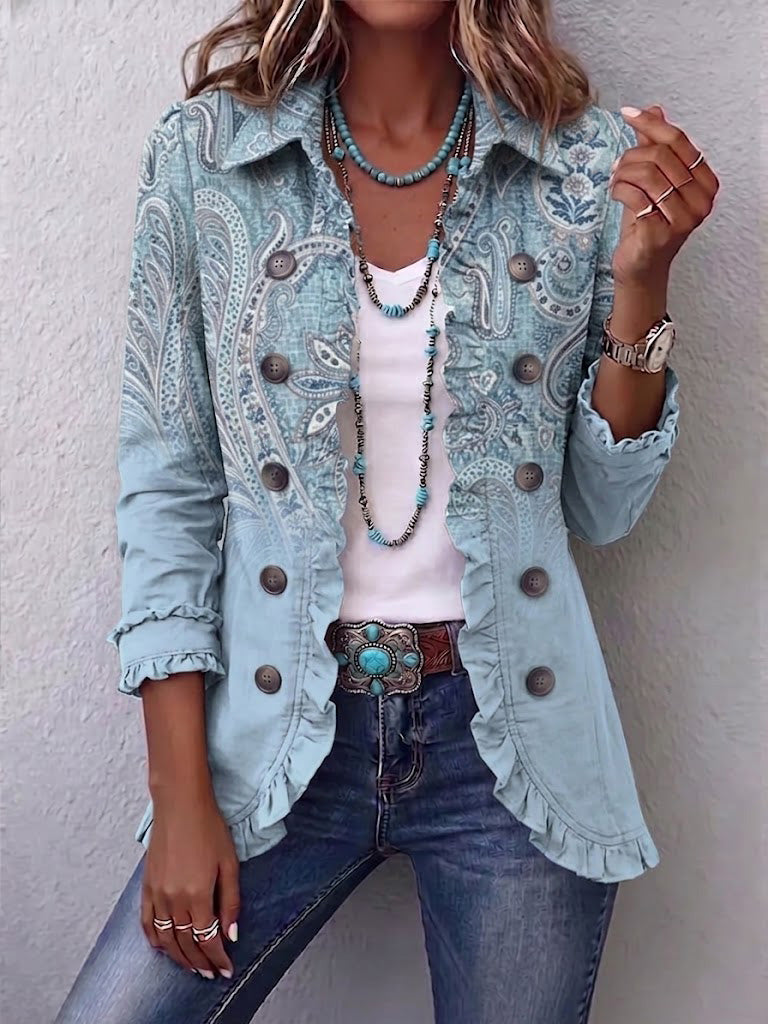 Emilia | Giacca vintage con stampa cachemire e rouches